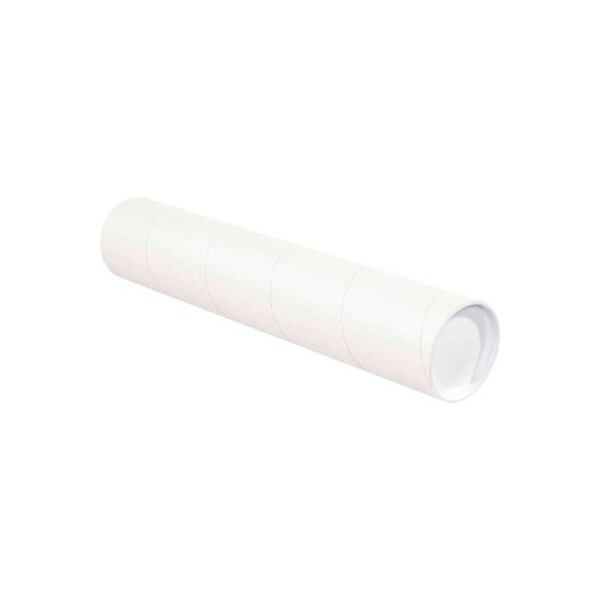 The Packaging Wholesalers Mailing Tubes With Caps, 4" Dia. x 48"L, 0.08" Thick, White, 15/Pack